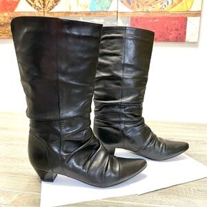Vintage Black Leather Mid-Calf Slouchy Boots